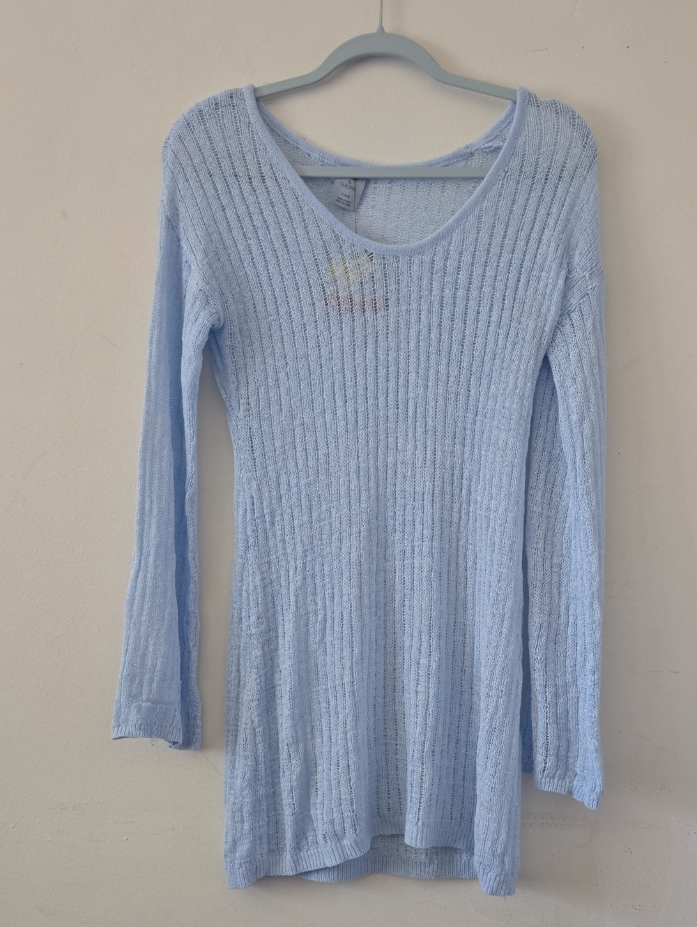 NWT Shade & Shore Blue Crochet Long Sleeve Mini Swim Cover Up Dress Size S - Picture 3 of 6